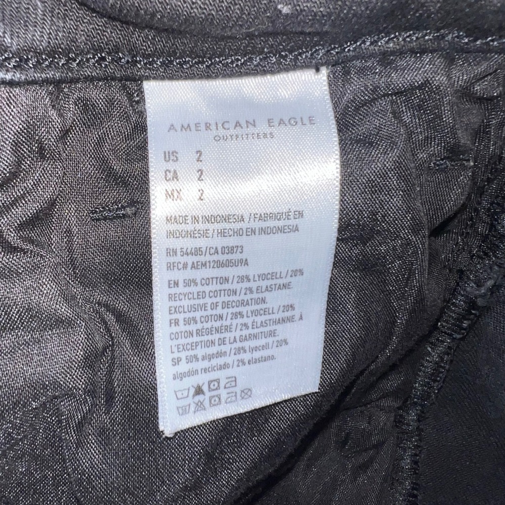 American Eagle Mom Shorts Women 2 Black Excellent High Waisted Raw Hem Stretch - Picture 6 of 10